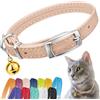 CollarDirect Collare per gatti in pelle, collare di sicurezza per gatti con cinturino elastico, collare per gattino per gatto con campana Nero Blu Rosso Arancione Verde lime (Neck Fit 9-11, Beige)