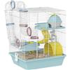 PawHut Gabbia per Criceti a 3 Livelli e 12 Tubi con Casetta, Rampa, Ciotole, Serbatoio per l'Acqua e Vassoio Antigoccia, Gabbietta per Criceti in Metallo e Plastica, 34.5x27.5x41 cm, Blu