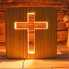 Molbory Gesù Croce 3D Luce Notturna a LED Intagliata in Legno, Luce Notturna Cristo Luce Bianca Calda Alimentata Tramite USB, per Natale Cristo Home Decor Regali