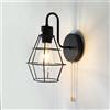 JZCDR Lampada da parete vintage con interruttore interno E27 lampada da parete con interruttore a tirante nero industriale in metallo retrò lampada da parete con paralume Cage per caffetteria, camera