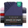 VISION Lenzuolo con angoli - 100% cotone - Letto matrimoniale (140 x 190 cm) - Angoli elasticizzati - Adatto a materassi fino a 25 cm - Certificato Oeko-Tex - Lavabile in lavatrice - Colore: blu navy