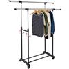 BAKAJI Stand Appendiabiti 80x40cm Altezza 80 cm Allungabile Fino a 155cm Con Doppia Asta Telescopica Estensibile Fino a 130cm Ruote Girevoli 360° e Ripiano Porta Vestiti Oggetti