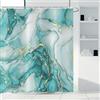 ASDCXZ Tenda da Doccia Turchese Marmo 180x200 cm, Modern Abstract Art Turchese Oro Marmo Ottica Texture Impermeabile Poliestere Tessuto Lavabile Tenda da Bagno con 12 Ganci
