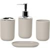 Wanym Set Bagno Accessori Completo Moderno, Set Bagno Accessori Completo Set in Plastica Ecologica con Moderno Dispenser Sapone, Portaspazzolino, Tazza da Denti, Portasapone,Beige
