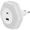 OSRAM LUNETTA HEXAGON luce notturna plug-in, bianca, 5W, 5lm, luce bianca calda, sensore di luce diurna, funzionalità di ricarica porte USB-A e USB-C, tecnologia LED, lunga durata, IP20, 3000K.