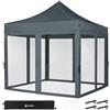 VONROC Gazebo 3x3m pieghevole con Pareti Laterali a Zanzariera - Impermeabile, Protezione UV, Espandibile - Grigio