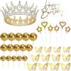 Zuuyye - Set Decorazione Torta Completo 35 Pezzi con Corona Principessa Dorata - Include Candele Dorate & Champagne
