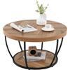 LIFEZEAL Tavolino Salotto Rotondo a 2 Ripiani, Stile Industriale, Tavolino da Caffè, Soggiorno, Divano, Basso, in Legno e Metallo, Montaggio Semplice, Max 90kg, Ø80x45cm, Naturale