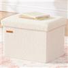 HAUSFRAU Pouf con spazio di archiviazione, piccolo pouf pieghevole, portata fino a 130 kg, poggiapiedi per soggiorno, camera da letto, corridoio, 42 x 31 x 31 cm, in pile bianco crema
