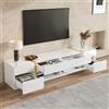 REXO Lussuoso supporto per TV, finitura lucida, bordi dorati, con cassetti e porte, stile moderno, offre molto spazio per il soggiorno, mobili TV e armadio.