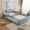 TOBIDOEN Lettino imbottito per bambini, 90 x 200 cm, con scrivania e sgabello, scrivania per bambini con armadietto a due piani, letto multifunzione con testiera morbida e rete a doghe in legno