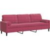vidaXL Divano a 3 Posti con Cuscini Rosso Vino 210 cm in Velluto, divano, sofà, divano imbottito, divanetto, poltrona, divano lounge