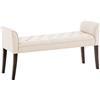 CLP Chaise Longue Cleopatra In Tessuto Chesterfield Imbottita I Panca Fondo Letto Panchina Interno Gambe In Legno 130x40 CM, H 65 CM, Colore:crema, Colore del telaio:antico scuro