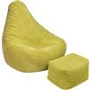 Loft 25 Sedia a Sacco per Adulti in Velluto a Coste, Ideale per Soggiorni e Sale Giochi, Poltrona a Sacco Con Riempimento, Comodo Pouf a Sacco (Bean Bag + Poggiapiedi, Calce)
