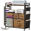 VEDECASA Grande organizer per bricolage, compatibile con macchine Cricut, cassetti in tessuto e porta rotolo in vinile, carrello mobile per la stanza del fai da te (marrone)
