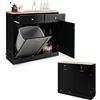 KOMFOTTEU Credenza Cucina con Supporto per Bidoni della Spazzatura 42 L, Mobile Dimpensa Portaoggetti con 2 Cassetti e Ripiano Regolabile, per Sala da Pranzo, Soggiorno, 100 x 35 x 90,5 cm (Nero)
