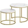 NMK HOME Set di 2 tavolini rotondi - Effetto marmo bianco e oro - Design industriale - salvaspazio - Tavolini giganti impilabili - Soggiorno