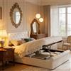WOBOPCG Letto Contenitore 140x190, Letto Matrimoniale con LED e USB Letto Imbottito una Piazza e Mezza Struttura Letto con Contenitore Matrimoniale Letto per Adolescenti (Beige,Velluto, 140x190 cm)