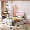 Moimhear Letto imbottito 90 x 200 cm, con 2 cassetti, luci a LED, imbottitura in lino delicata sulla pelle, letto singolo, letto per ragazzi, LD001-004