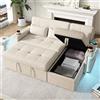 KUAKE Moderno divano a forma di L, divano letto modulare, divano letto estraibile con funzione di sonno, dotato di spazio di archiviazione, portabibite estraibile (beige)