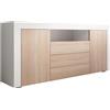 MB Muebles Bonitos, Credenza a due ante e tre cassetti Madia Soggiorno Yanis, Melamina Opaca, Bianco e Sonoma, 160x72x35cm