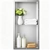 Bernkot In acciaio inox spazzolato, 60 × 30 × 10 cm, con ripiani doppi non necessari, nicchia da parete per il bagno, montaggio a filo di superficie, argento