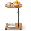 BUERPINKING Tavolino con ruote, girevole a 360°, piccolo tavolino rotondo per caffè, snack, piante, tavolino in legno a forma di C, piccolo divano per soggiorno, camera da letto, ufficio (colore legno naturale)