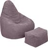 Loft 25 Sedia a Sacco per Adulti in Velluto a Coste, Ideale per Soggiorni e Sale Giochi, Poltrona a Sacco Con Riempimento, Comodo Pouf a Sacco (Bean Bag + Poggiapiedi, Visone)