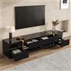 REXO Lussuoso supporto per TV, finitura lucida, bordi dorati, con cassetti e porte, stile moderno, offre molto spazio per il soggiorno, mobili TV e armadio.