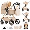 Shineey Passeggino trio,combinazione carrellino per bebè 3 in 1 passeggino cittadino con buggy pieghevole di con carriola per alta vista portatile neonato (U9-X//BEIGE, U9-X)