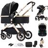 BEBBY Multifunzionale Carrozzina Passeggino Trio Combinazione Passeggino 3 in 1 Passeggino Ovetto Pieghevole Set Passeggino Neonato Sedili Parapiedi Zanzariere (U9-X BLACK, U9-X)