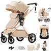 Shineey Passeggino 3 pezzi Carrozzina Ovetto Schienale Regolabile Completamente Reclinabile passeggino 3 in 1Grandi Ruote pneumatici in gomma,passeggino combinato (U9-X BEIGE, U9-X)
