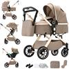 Shineey Passeggino trio,Carrellino per Bebè città 22kg con sedili,Passeggino pieghevole con vista alta,Buggy combinato pneumatici in gomma e vagone per bebè in alluminio (U9-X/BROWN, U9-X)