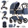 BEBBY passeggino trio, combinazione passeggino 3 in 1 cittadino con passeggino portatile con neonato pieghevole di lusso con modello ad alta vista (U9-X-BLUE, U9-X)