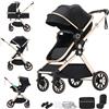 Shineey Passeggino 3 Pezzi Carrozzina Neonatale Pieghevole con Gondola, Pneumatici in Gomma e Sistema da Viaggio, Inclusi Adaptateurs e Accessori (U9-X-BLACK, U9-X)