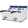 VERTES Friggitrice in acciaio inox 2x 10L, 2 x 3000W, 230V, principio della zona fredda, temperatura regolabile in continuo 50-250°C, rubinetto di scarico, 2 cestelli per frittura, pulsante di reset