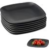 WakiHong Set di 8 piatti piani neri 14×14 cm opaco in gres porcellanato, piatti da torta, stoviglie per colazione, pranzo, caffè e pane da sera, torte, pane, insalata, snack