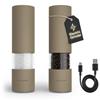 LARS NYSØM Macina Sale e Pepe Elettrica | Set di Macinapepe Automatici in Acciaio Inox con Macinino in Ceramica Regolabile | Set Macinaspezie Ricaricabili USB con Luce LED (Taupe Brown)