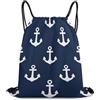 Generic Navy Nautical Anchor Borsa Coulisse Zaino con Cordone Unisex Stringa per Spiaggia Viaggi Campeggio Borsa Sportiva 36X42Cm