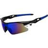 YGLONG Occhiali Ciclismo Occhiali da ciclismo UV400 multicolore uomo e donna, for sport all'aria aperta, antivento, occhiali sole for bicicletta strada(Single Red Blue)