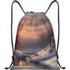 Generic Zaino con Coulisse Winter Sunset Borsa con Coulisse Resistente Sacca da Palestra Leggero Drawstring Backpack per Unisex Vacanze Scuola