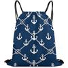Generic Nautical Anchor Net Navy Borsa Sportiva Gym Sack Regolabile Stringa per Vacanze Uomo Spiaggia Borsa Coulisse 36X42Cm