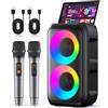 Heebuke - Karaoke, altoparlante Bluetooth portatile, con 2 microfoni wireless, sistema PA per adulti e bambini con luci, professionale