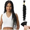 Silk-co Extension Capelli Veri per Boho Braids No Weft Bulk Tessitura Matassa Ricci Deep Wave 40cm 50g/pack #1B Nero Naturale