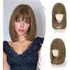 RUWISS Dritto Bruno Misto Bob Parrucche con Frange，35cm Spalla Lunghezza Parrucca per Donna Charming Bob con Bangs Fibra Sintética Resistente per Uso