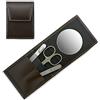 Mont Bleu Deluxe Set Manicure da 3 pezzi con specchio e lima per unghie in vetro, in astuccio di pelle marrone umber | Forbici italiane - Lima per unghie in vetro boemo - Astuccio made in Germany