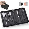 Petight Set di 9 pezzi per manicure e pedicure, in acciaio inox, per uomo e donna, kit per la toelettatura delle unghie con custodia in pelle sintetica con cerniera per i viaggi (nero)