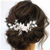 Edary Pettine per capelli da sposa con fiori, perline e foglie argentate accessori per capelli da sposa per donne e ragazze