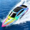 FORMIZON Barca Telecomandata, 2,4 GHz Motoscafo Radiocomandato con 7 Modalità luce a LED, 15 km/h Barca RC per Piscine e Laghi, Barche da Corsa Speedboot Giocattolo per Bambini e Adulti (Blu)