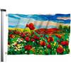 Swono Bandiera a forma di papavero rosso, 9 x 1,5 m, bellissimo campo tramonto montagna, originale per pittura a olio, grande bandiera per esterni, interni, ufficio, lavoro, casa, giardino, affari